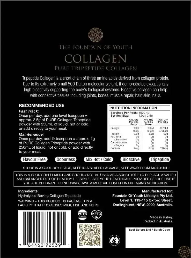 Fountain of Youth Lifestyle - Australia - Exclusive Pure Bovine Tripeptide Collagen -