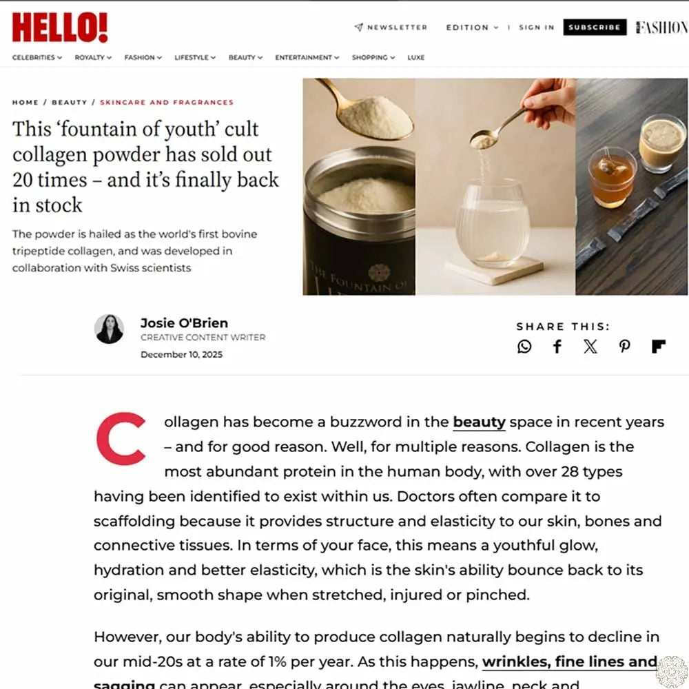 The Fountain of Youth Lifestyle USA - Featured in HELLO! Magazine in the USA Fountain of Youth Lifestyle - Australia