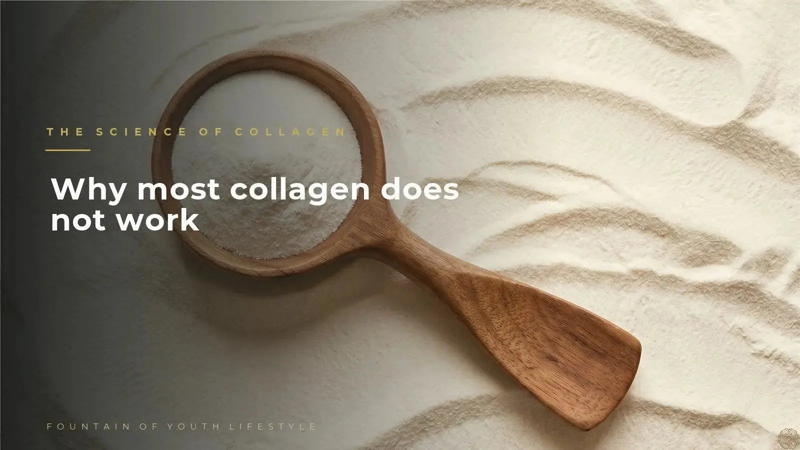 Pure bovine tripeptide collagen powder with a wooden scoop - Fountain of Youth Lifestyle