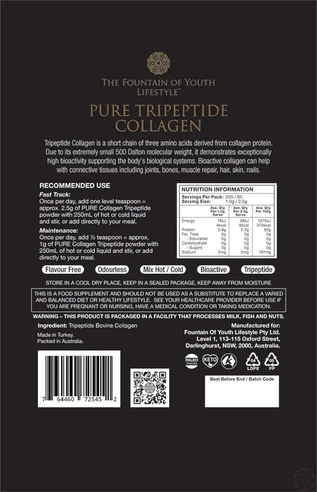 Exclusive Pure Bovine Tripeptide Collagen - 200g Super-Saver Bag (Samples) Fountain of Youth Lifestyle