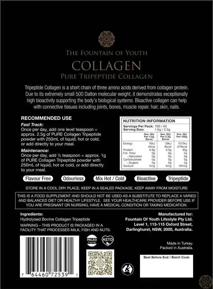 Fountain of Youth Lifestyle - Australia - Exclusive Pure Bovine Tripeptide Collagen -